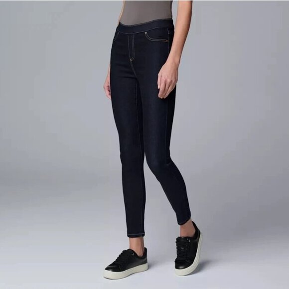 Simply Vera Wang Legging Womens Md Blue Mid Rise Shaping Denim Pull On Stretch - Picture 1 of 6